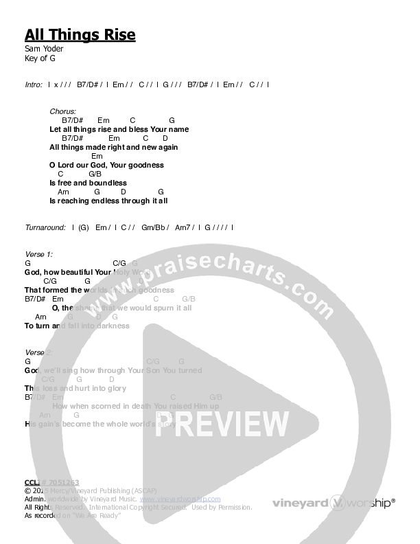 All Things Rise Chords & Lyrics (Vineyard Worship / Tina Colon Williams)