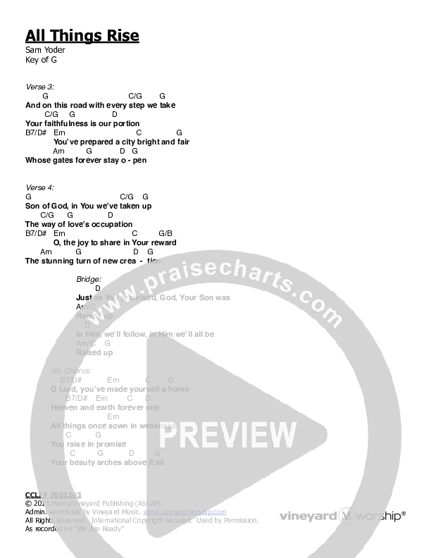 All Things Rise Chords & Lyrics (Vineyard Worship / Tina Colon Williams)