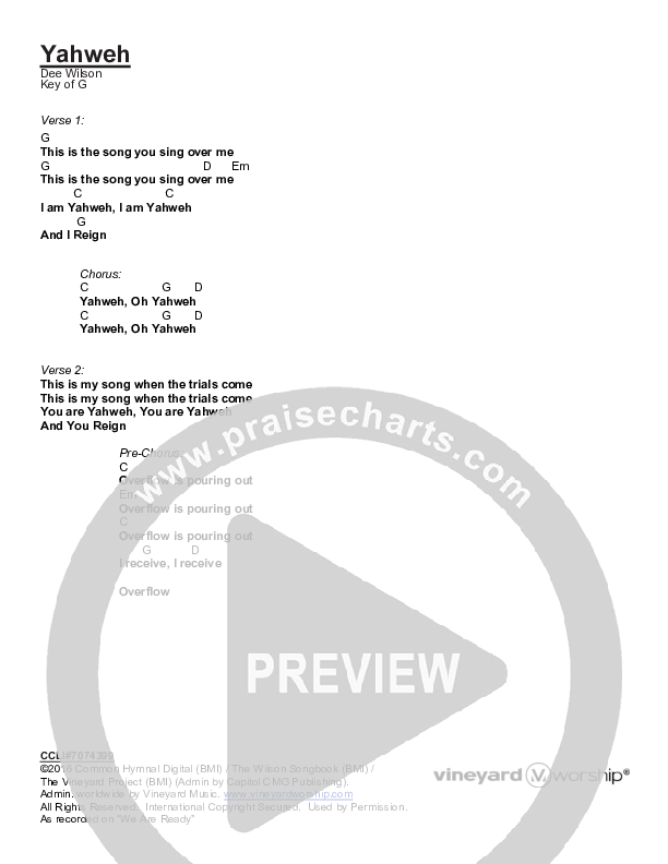 Yahweh Chords & Lyrics (Vineyard Worship / Dee Wilson)