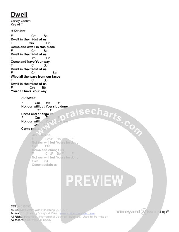 Dwell Chord Chart (Vineyard Worship / Torri Baker)