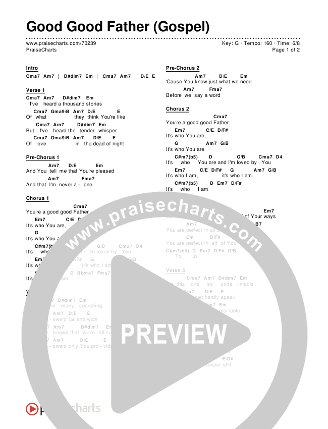 Good Good Father (Gospel) Chords & Lyrics (PraiseCharts)