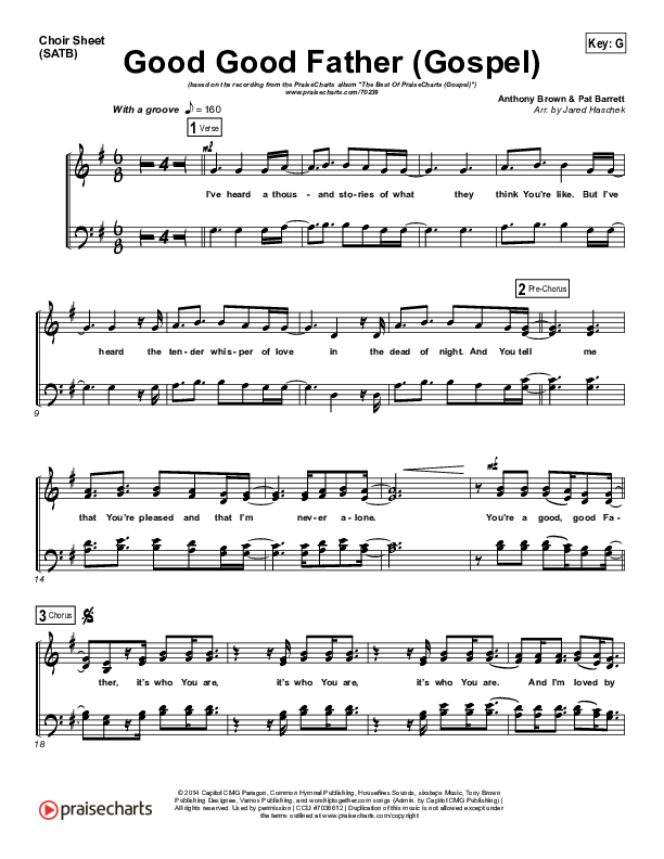 Good Good Father (Gospel) Choir Vocals (SATB) (PraiseCharts)