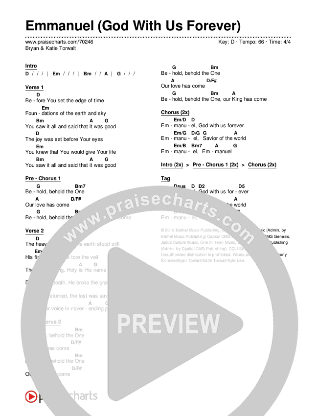 Emmanuel (God With Us Forever) Chords & Lyrics (Bryan & Katie Torwalt)