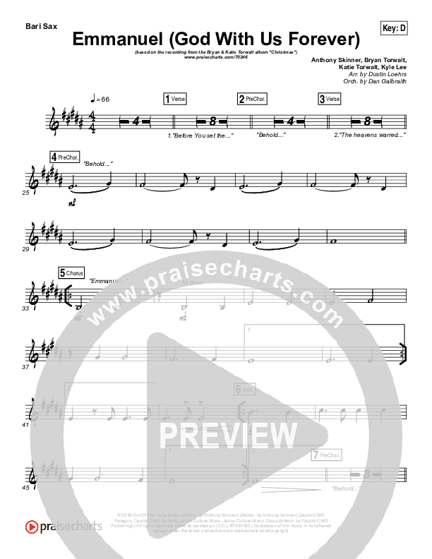Emmanuel (God With Us Forever) Bari Sax (Bryan & Katie Torwalt)