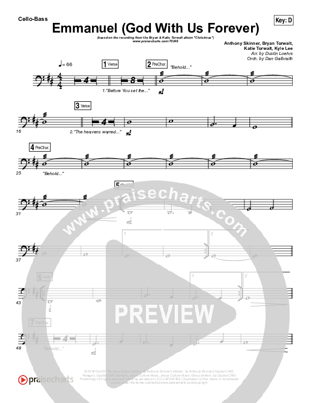 Emmanuel (God With Us Forever) Cello/Bass (Bryan & Katie Torwalt)