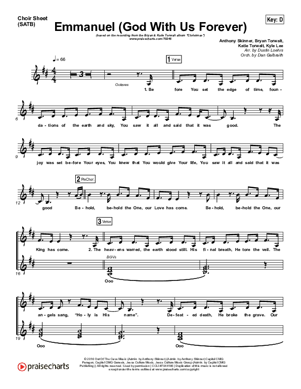 Emmanuel (God With Us Forever) Choir Sheet (SATB) (Bryan & Katie Torwalt)