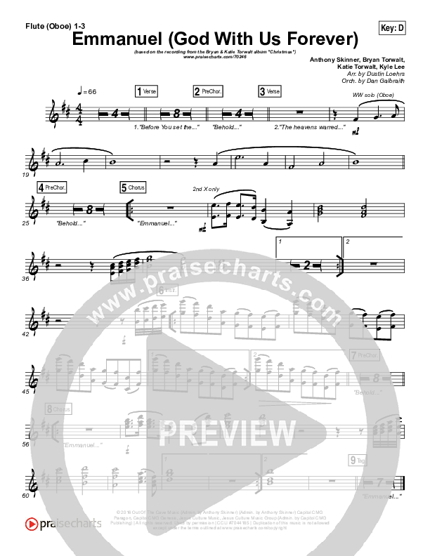 Emmanuel (God With Us Forever) Flute/Oboe 1/2/3 (Bryan & Katie Torwalt)