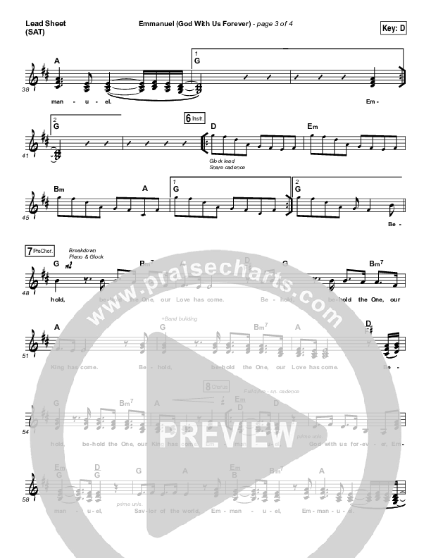 Emmanuel (God With Us Forever) Lead Sheet (SAT) (Bryan & Katie Torwalt)