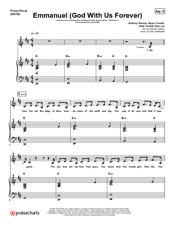 Emmanuel (God With Us Forever) Piano/Vocal Pack (Bryan & Katie Torwalt)
