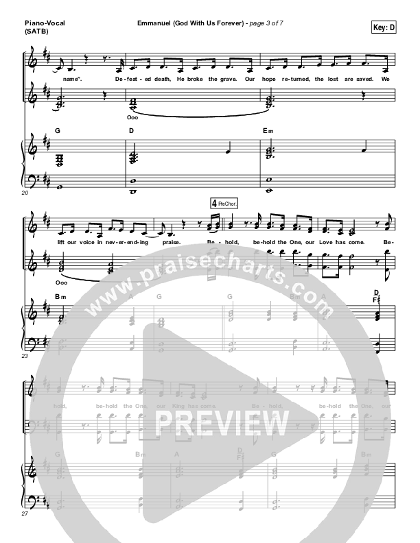 Emmanuel (God With Us Forever) Piano/Vocal (SATB) (Bryan & Katie Torwalt)