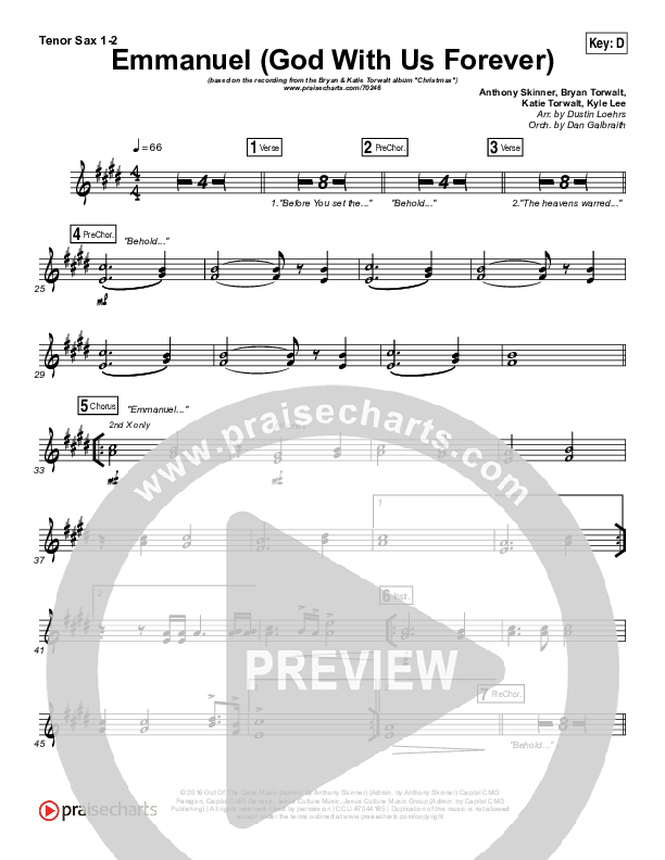 Emmanuel (God With Us Forever) Tenor Sax 1/2 (Bryan & Katie Torwalt)