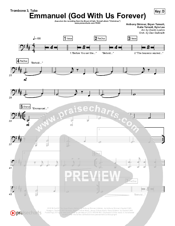 Emmanuel (God With Us Forever) Trombone 3/Tuba (Bryan & Katie Torwalt)