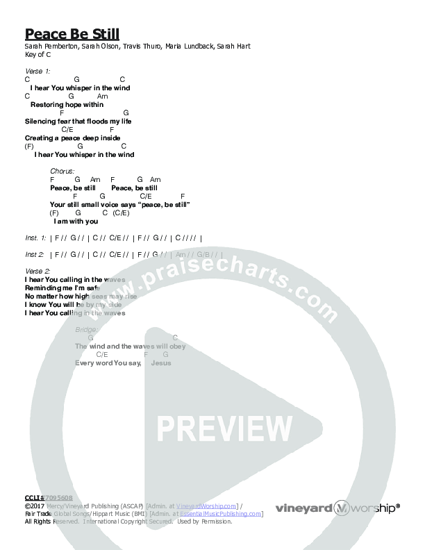 Peace Be Still  Chords & Lyrics (Vineyard Worship)