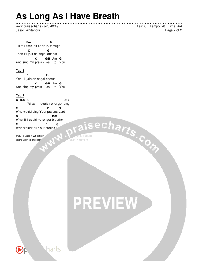 As Long As I Have Breath Chords & Lyrics (Jason Whitehorn)