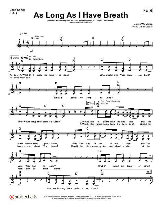 As Long As I Have Breath Lead Sheet (SAT) (Jason Whitehorn)