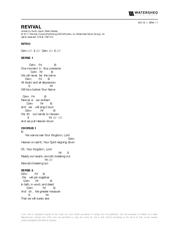 Revival Chords & Lyrics (Pursue Worship)