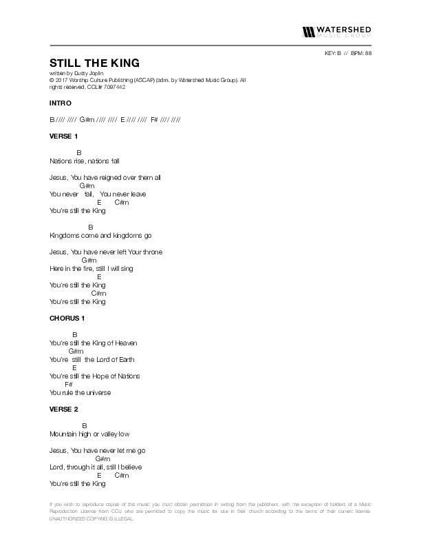 Still The King Chord Chart (Pursue Worship)