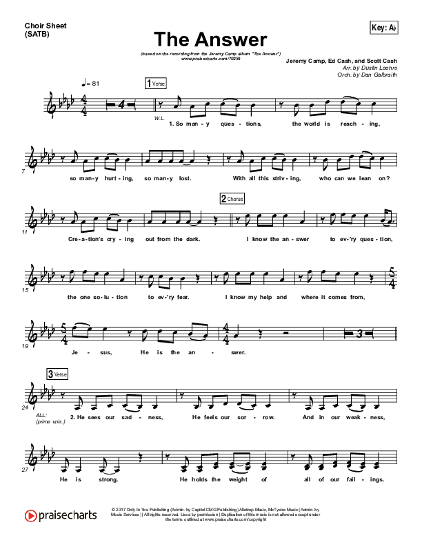The Answer Choir Sheet (SATB) (Jeremy Camp)