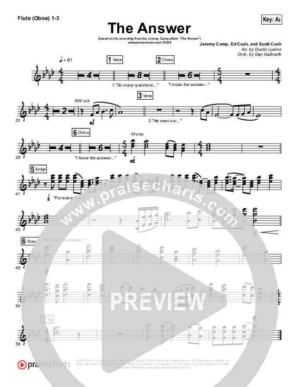 The Answer Flute/Oboe 1/2/3 (Jeremy Camp)