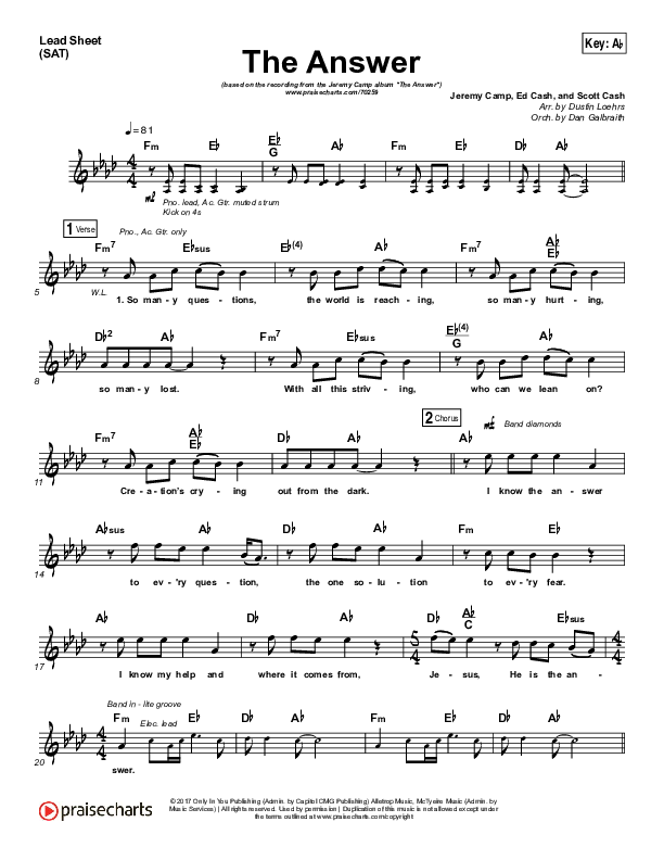The Answer Lead Sheet (SAT) (Jeremy Camp)