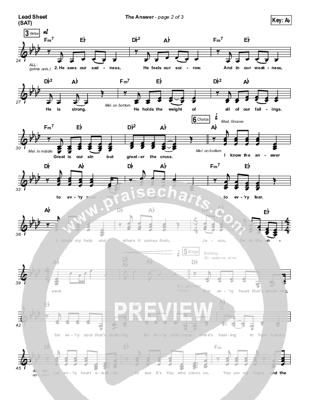 The Answer Lead Sheet (SAT) (Jeremy Camp)