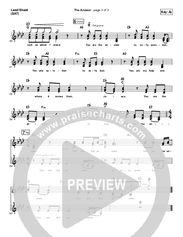 The Answer Lead Sheet (SAT) (Jeremy Camp)