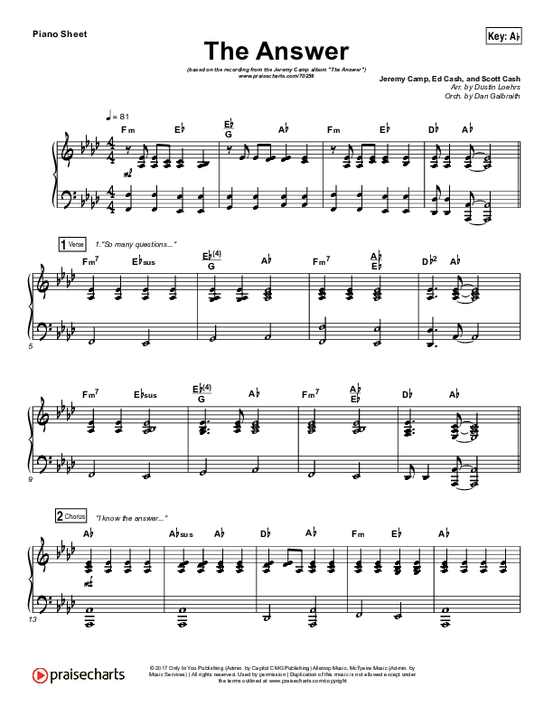 The Answer Piano Sheet (Jeremy Camp)