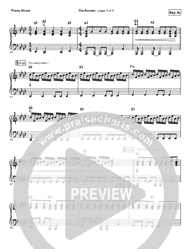 The Answer Piano Sheet (Jeremy Camp)