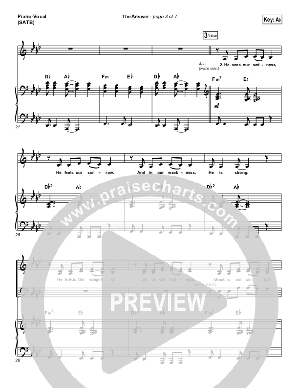 The Answer Piano/Vocal (SATB) (Jeremy Camp)