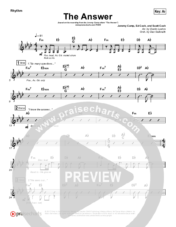 The Answer Rhythm Chart (Jeremy Camp)