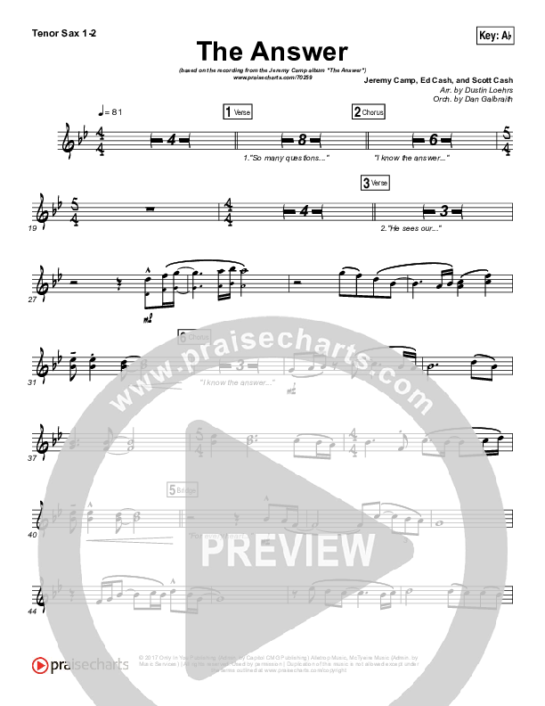 The Answer Tenor Sax 1/2 (Jeremy Camp)