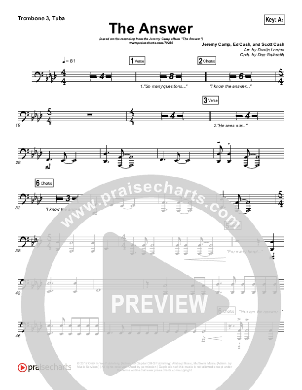 The Answer Trombone 3/Tuba (Jeremy Camp)