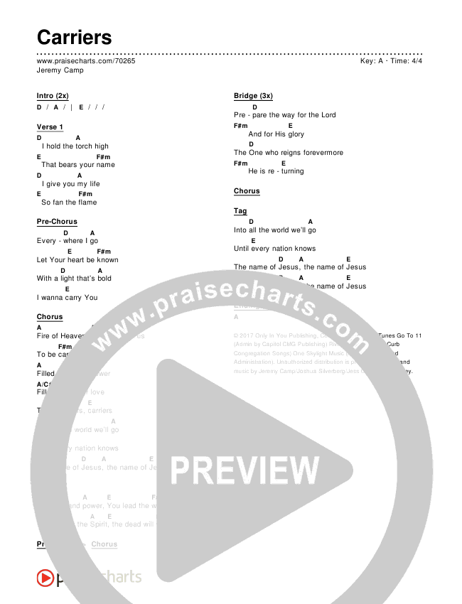 Carriers Chords & Lyrics (Jeremy Camp)