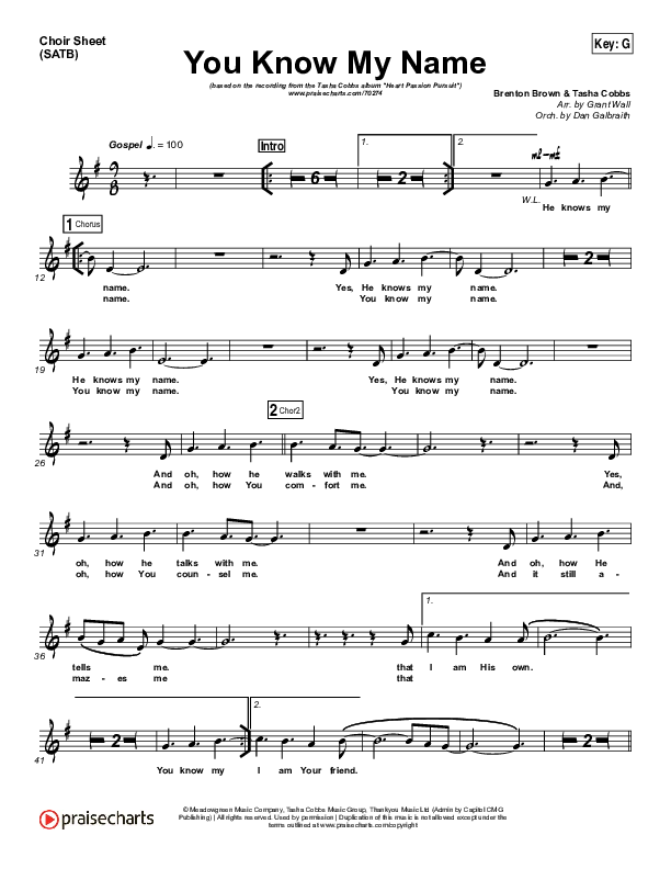 You Know My Name Choir Sheet (SATB) (Tasha Cobbs Leonard / Jimi Cravity)