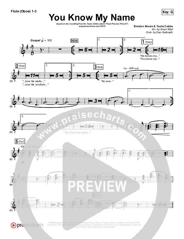 You Know My Name Flute/Oboe 1/2/3 (Tasha Cobbs Leonard / Jimi Cravity)