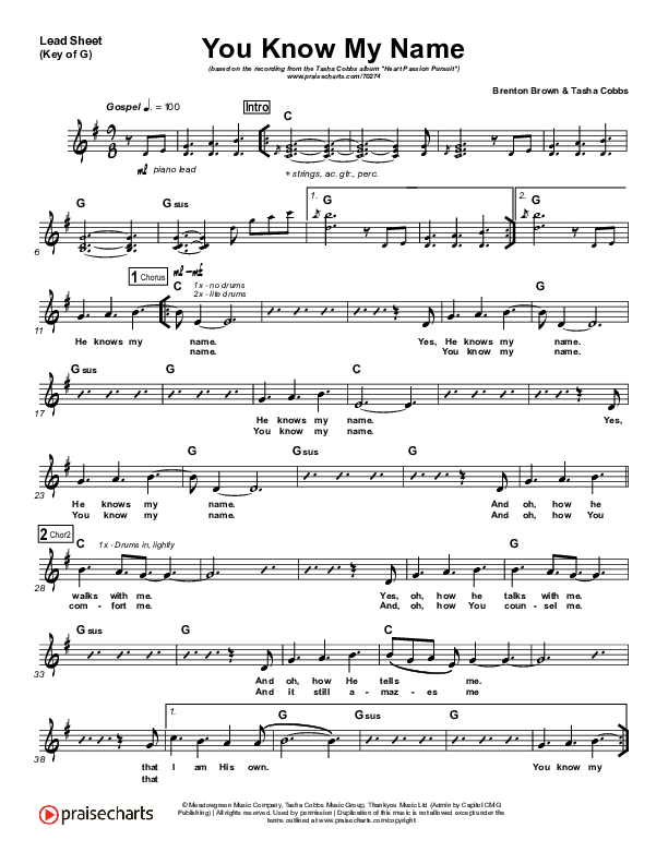You Know My Name Sheet Music PDF (Tasha Cobbs Leonard / Jimi Cravity