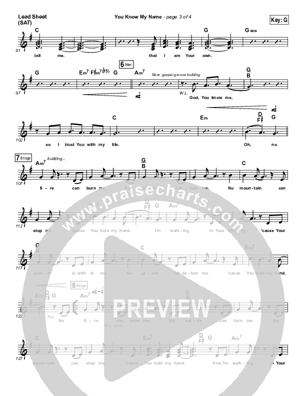 You Know My Name Lead Sheet (SAT) (Tasha Cobbs Leonard / Jimi Cravity)