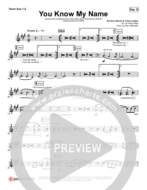 You Know My Name Tenor Sax 1/2 (Tasha Cobbs Leonard / Jimi Cravity)