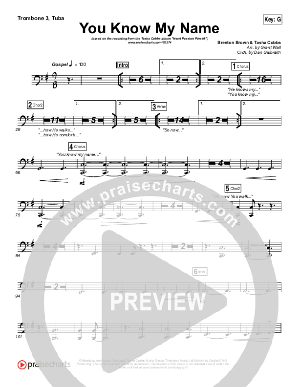 You Know My Name Trombone 3/Tuba (Tasha Cobbs Leonard / Jimi Cravity)