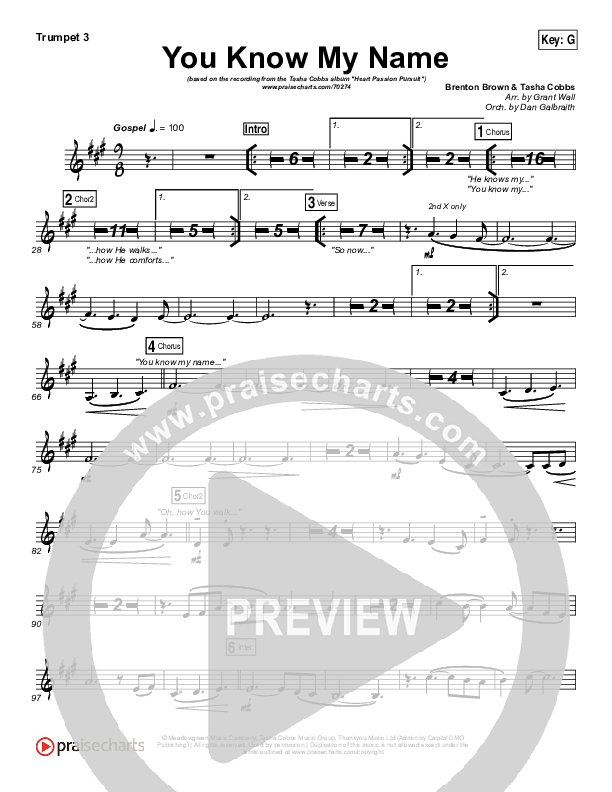 You Know My Name Trumpet 3 (Tasha Cobbs Leonard / Jimi Cravity)