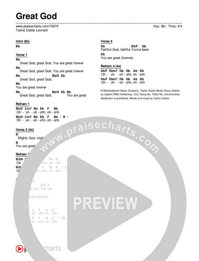 Great God Chords & Lyrics (Tasha Cobbs Leonard)