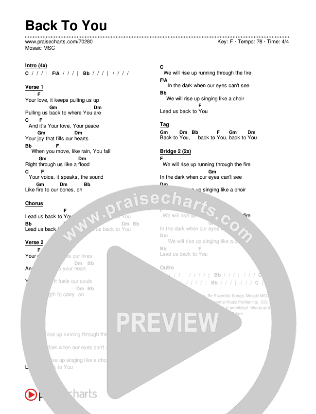 Back To You Chords & Lyrics (Mosaic MSC)