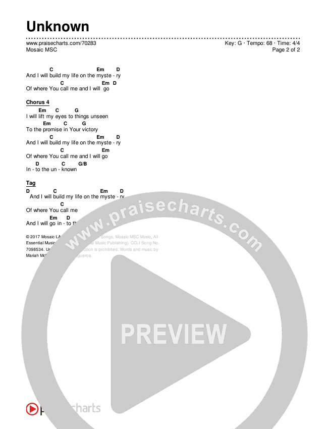Unknown Chords & Lyrics (Mosaic MSC)