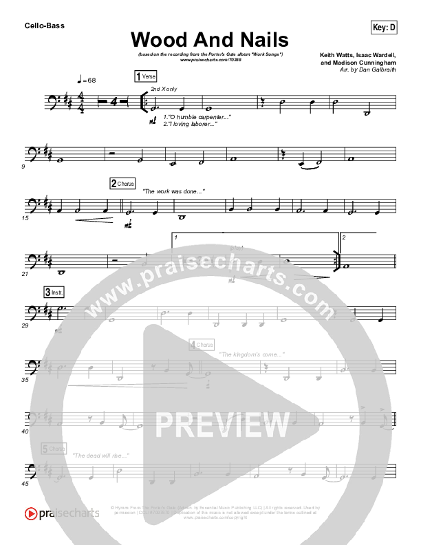 Wood And Nails Cello/Bass (The Porter's Gate / Josh Garrels / Audrey Assad)