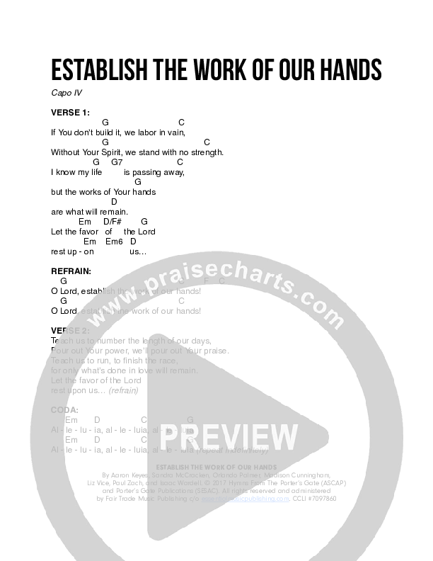 Establish The Work Of Our Hands Chord Chart (The Porter's Gate / Urban Doxology / Aaron Keyes)