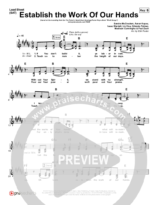 Establish The Work Of Our Hands Lead Sheet (The Porter's Gate / Urban Doxology / Aaron Keyes)