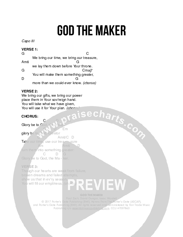 God The Maker Chord Chart (The Porter's Gate / Latifah Alattas / Liz Vice)