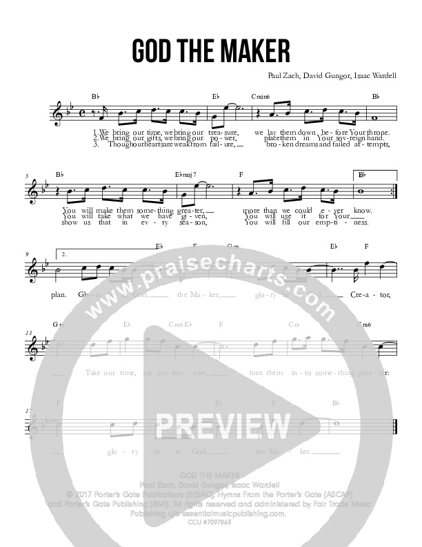 God The Maker Lead Sheet (The Porter's Gate / Latifah Alattas / Liz Vice)