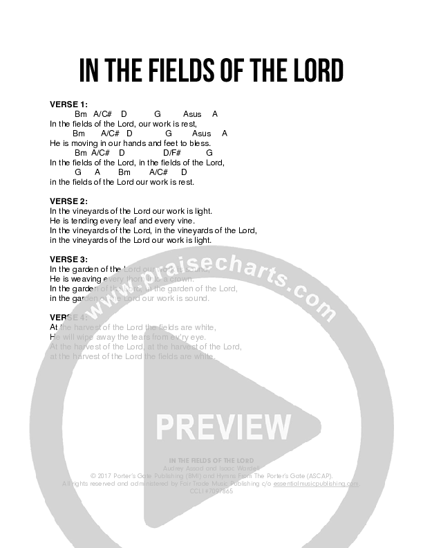 In The Fields Of The Lord Chords & Lyrics (The Porter's Gate / Audrey Assad / Paul Zach)