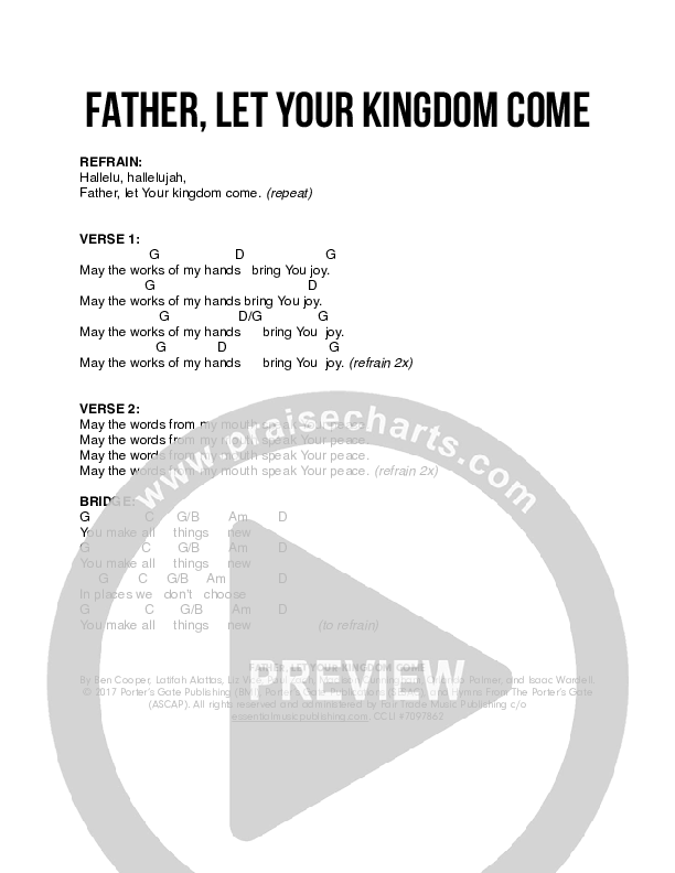 Father Let Your Kingdom Come Chord Chart (The Porter's Gate / Urban Doxology)
